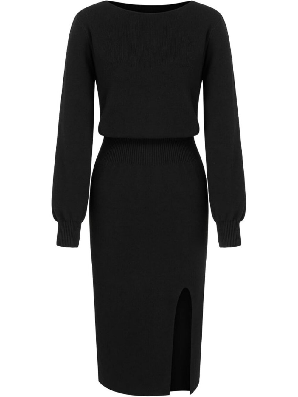 Cozy Boat Neck Long Sleeve Sweater Dress with Split Hem - Winter Fashion